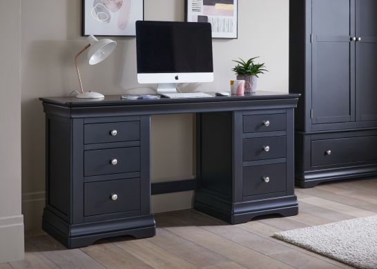 Toulouse Black Painted Double Pedestal Large Dressing Table / Home Office Desk professional photo