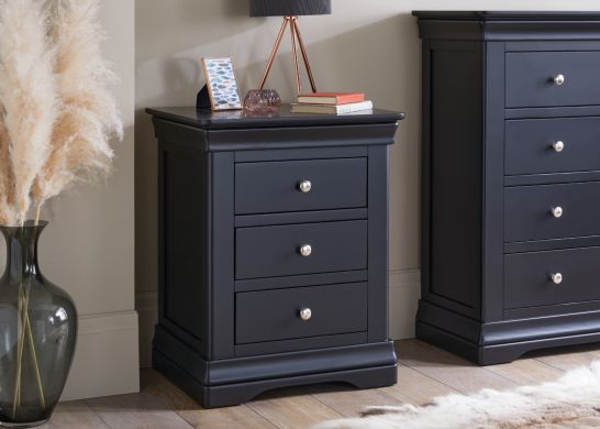 Toulouse Black Painted 3 Drawer Grande Large Bedside Table professional photo