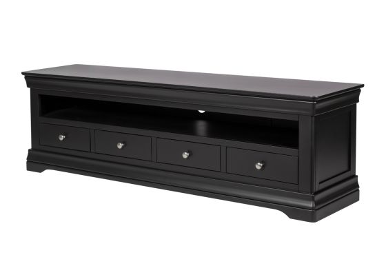 Toulouse Black Painted Grande 1.8m Large Assembled TV Unit With 4 Drawers