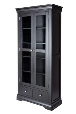 Toulouse Black Painted Tall Glass Display Cabinet with Drawers 