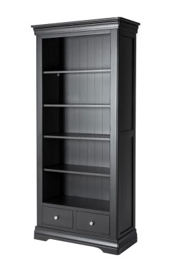 Toulouse Black Painted Tall Bookcase 2 Drawers