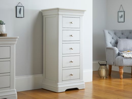 Toulouse Grey Painted 5 Drawer Tallboy Wellington Chest