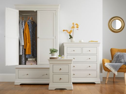 Toulouse Grey Bedroom Set, Wardrobe, Chest of Drawer & Bedside - Special Deal