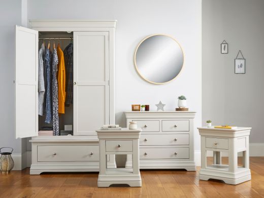 Toulouse Grey Bedroom Set, Wardrobe, Chest of Drawers, Pair of 1 Drawer Bedside Tables