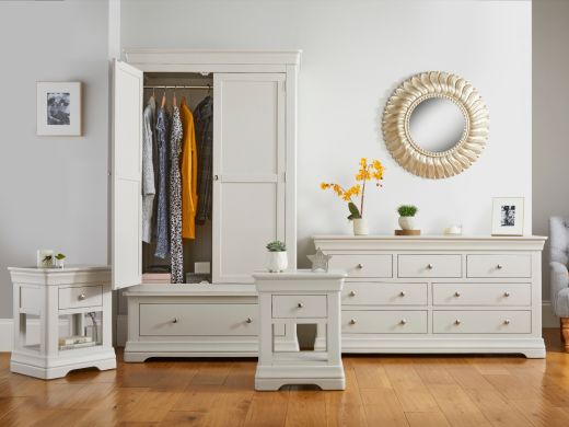 Toulouse Grey Bedroom Set, Wardrobe, Large Chest of Drawers, Pair of 1 Drawer Bedside Tables