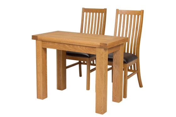 Lichfield Flip Top 100cm 50cm Oak Table 2 Lichfield Brown Leather Oak Chair Set