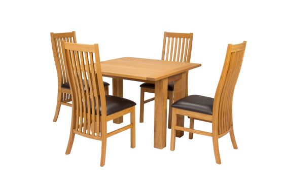 Lichfield Flip Top 100cm 50cm Oak Table 4 Lichfield Brown Leather Oak Chair Set - SPRING MEGA DEAL