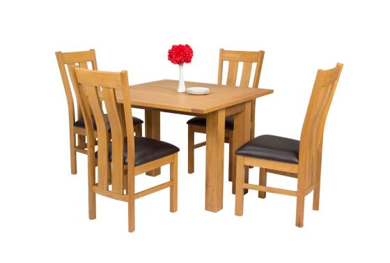 Lichfield Flip Top 100cm 50cm Oak Table 4 Churchill Brown Leather Oak Chair Set