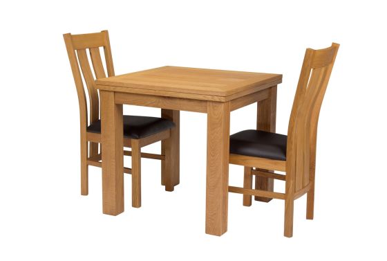 Lichfield Flip Top 80cm to 160cm Oak Table 2 Churchill Brown Leather Oak Chair Set