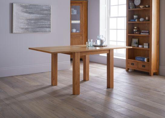 Lichfield Flip Top Extending Square Oak Dining Table 90cm to 180cm professional photo