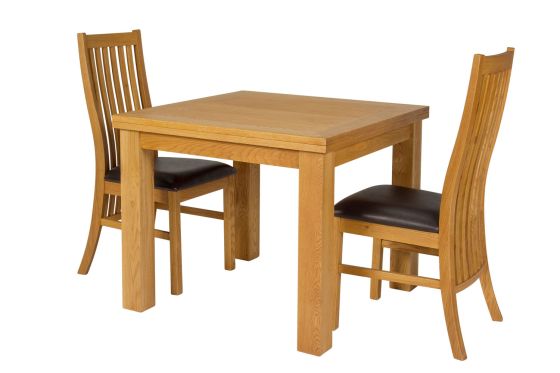 Flip Top 90cm 180cm Extending Oak Table 2 Lichfield Brown Leather Chair Set