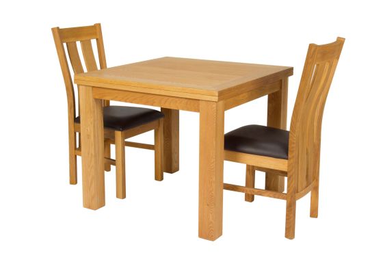 Flip Top 90cm 180cm Extending Oak Table 2 Churchill Brown Leather Chair Set