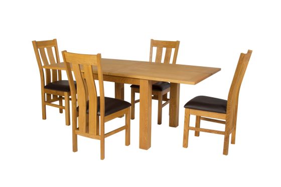 Flip Top 90cm 180cm Extending Oak Table 4 Churchill Brown Leather Chair Set