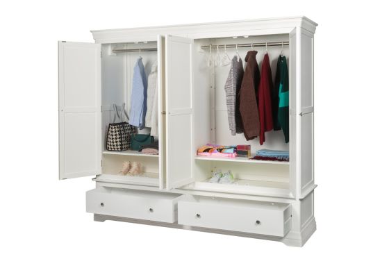 Toulouse White Painted 4 Door Double Hanging Quad Extra Large Wardrobe