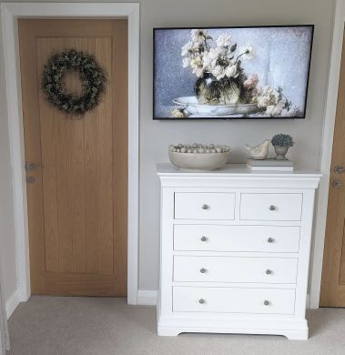 Toulouse White Painted 2 Over 3 Fully Assembled Chest of Drawers -@mrs_roobottom_home on Instagram collaboration