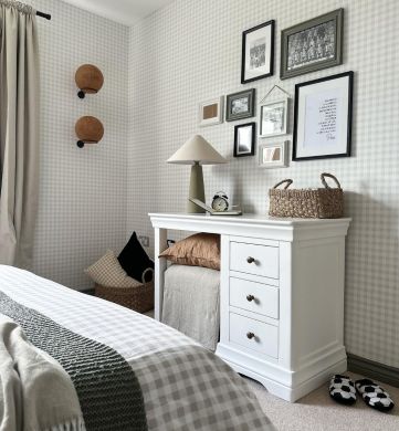 Toulouse White Painted Single Pedestal Dressing Table / Home Office Desk - Photo from @fiveatnumberthree on Instagram