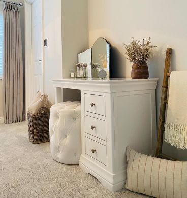 Toulouse White Painted Single Pedestal Dressing Table / Home Office Desk @at_home_with_bekki on Instagram 2
