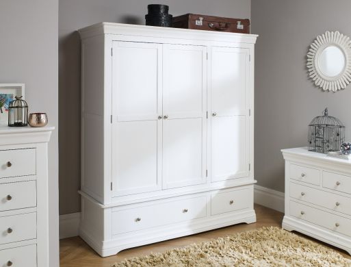 Toulouse White Painted Triple Wardrobe with Drawer - 10% OFF WINTER SALE