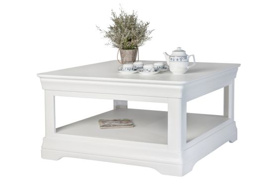 Toulouse White Painted 90cm Square Coffee Table With Shelf