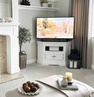 Toulouse White Painted Fully Assembled Corner TV Unit 2 Doors @at_home_with_bekki on Instagram