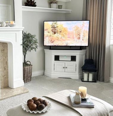 Toulouse White Painted Fully Assembled Corner TV Unit 2 Doors @at_home_with_bekki on Instagram
