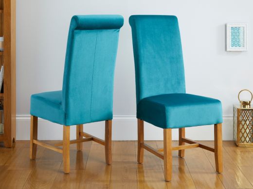 Harrogate Teal Green Velvet Dining Chair with Oak Legs