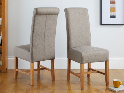 Harrogate Brown Herringbone Fabric Dining Chair with Oak Legs