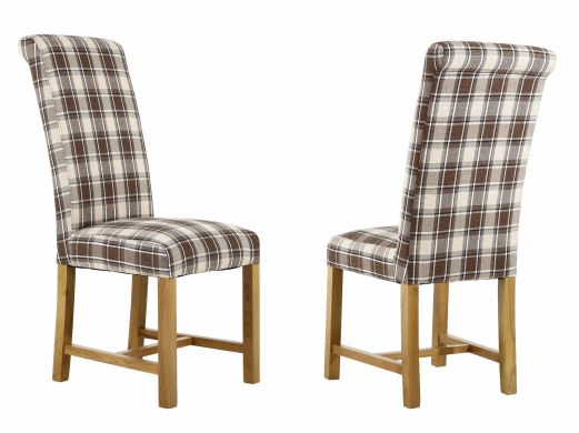 Harrogate Check Brown Herringbone Fabric Dining Chair with Oak Legs - 10% OFF SPRING SALE
