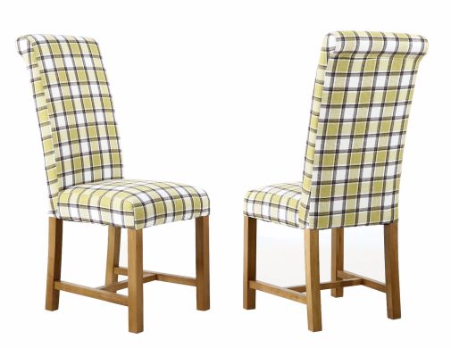 Harrogate Check Green Herringbone Fabric Dining Chair Oak Legs - 10% OFF SPRING SALE