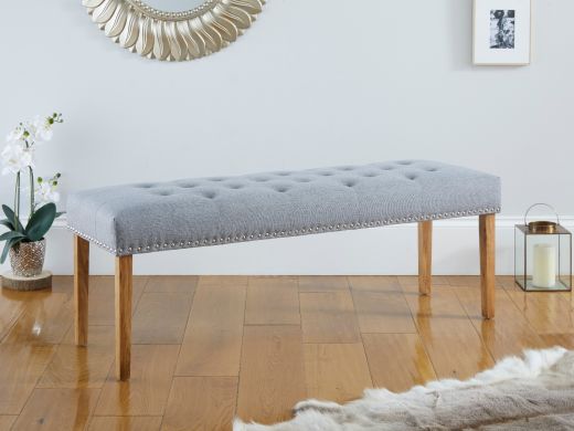 Highgrove Silver Grey Fabric Studded Medium Oak Dining Bench