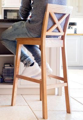 Java Cross Tall Fully Assembled Solid Oak Bar Stool - 20% OFF CODE DEAL