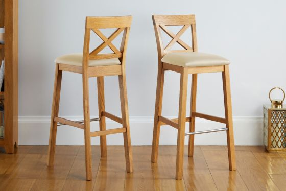 Java Cross Oak Kitchen Stool - Cream Leather