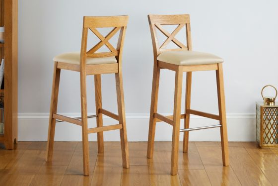 Java Cross Oak Kitchen Stool - Cream Leather