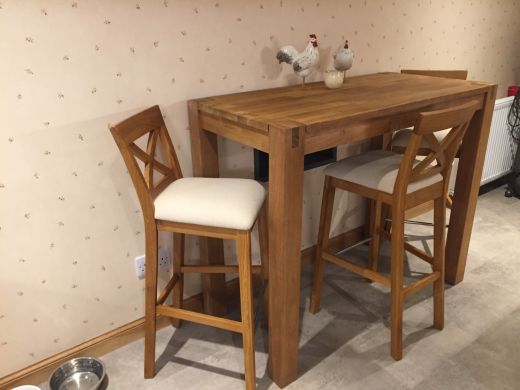 Java Cross Oak Bar Stool with Beige Linen Seat Pad customer review photo