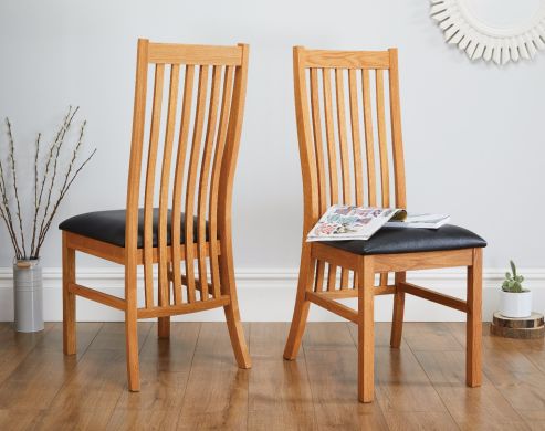 Lichfield Solid Oak Dining Chair Black Leather - 30% OFF CODE FLASH