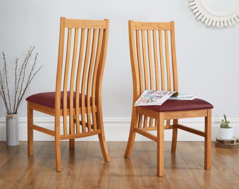 Solid Oak Red Leather Lichfield Assembled Dining Chair - 10% OFF SPRING SALE