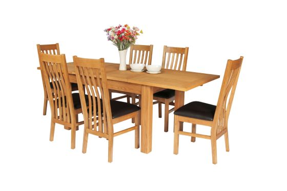 Lichfield Double Extending 210cm Oak Table 6 Chelsea Brown Leather Chairs - SPRING SALE