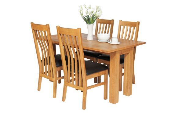 Lichfield 140cm Narrow Flip Top Extending Oak Table 4 Chelsea Brown Leather Chairs Set - SPRING SALE