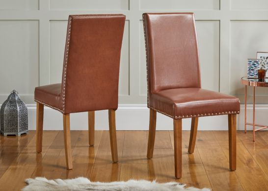 Mayfair Tan Brown Leather Studded Dining Chair