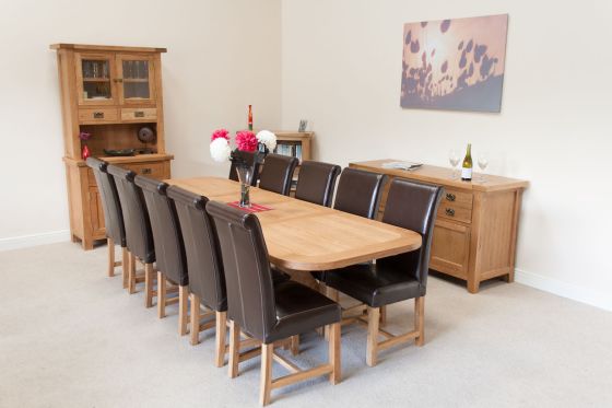 280cm Country Oak X Leg Oval 10 Titan Brown Leather Chairs