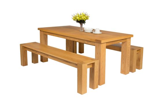 Riga 180cm Oak Table 2 Cambridge 180cm Bench Set