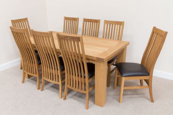 Riga 1.8m Oak Dining Table 8 Lichfield Brown Leather Chairs Set