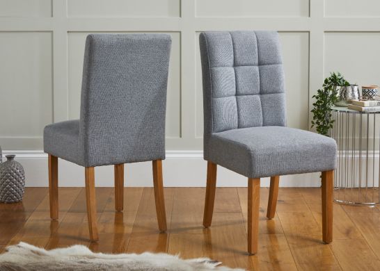 Sudbury Silver Grey Fabric Oak Dining Chairs