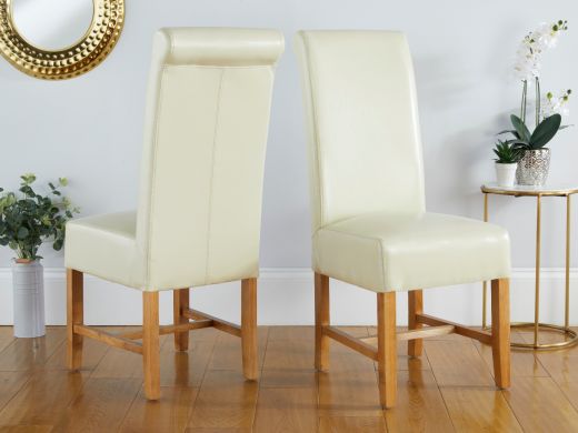 Titan Cream Leather Dining Chair oak legs