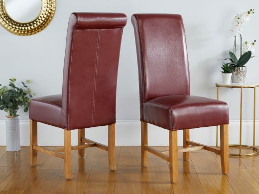 Titan Claret Red Scroll Back Leather Dining Chair