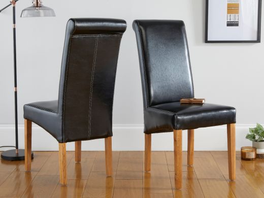 Tuscan Black Leather Scroll Back Dining Chair