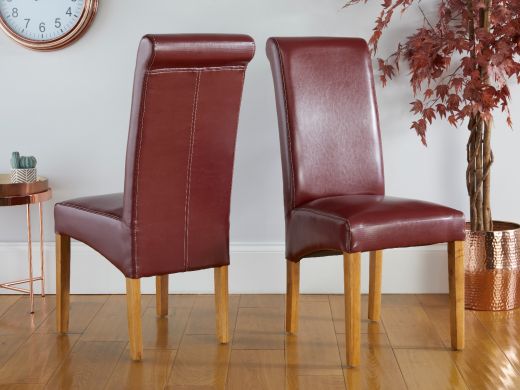 Tuscan Claret Red Leather Scroll Back Dining Chair