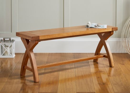 Country Oak 1.2m Solid Oak Dining Bench - Cross Leg design