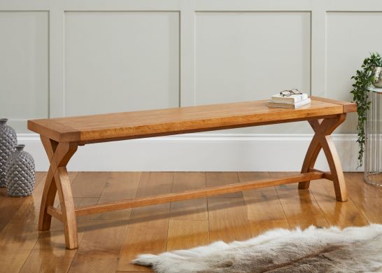 Country Oak 160cm Solid Oak Cross Leg Bench