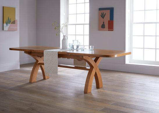 Country Oak 2.8m X Leg Double Extending Large Table Oval Corners professional photo